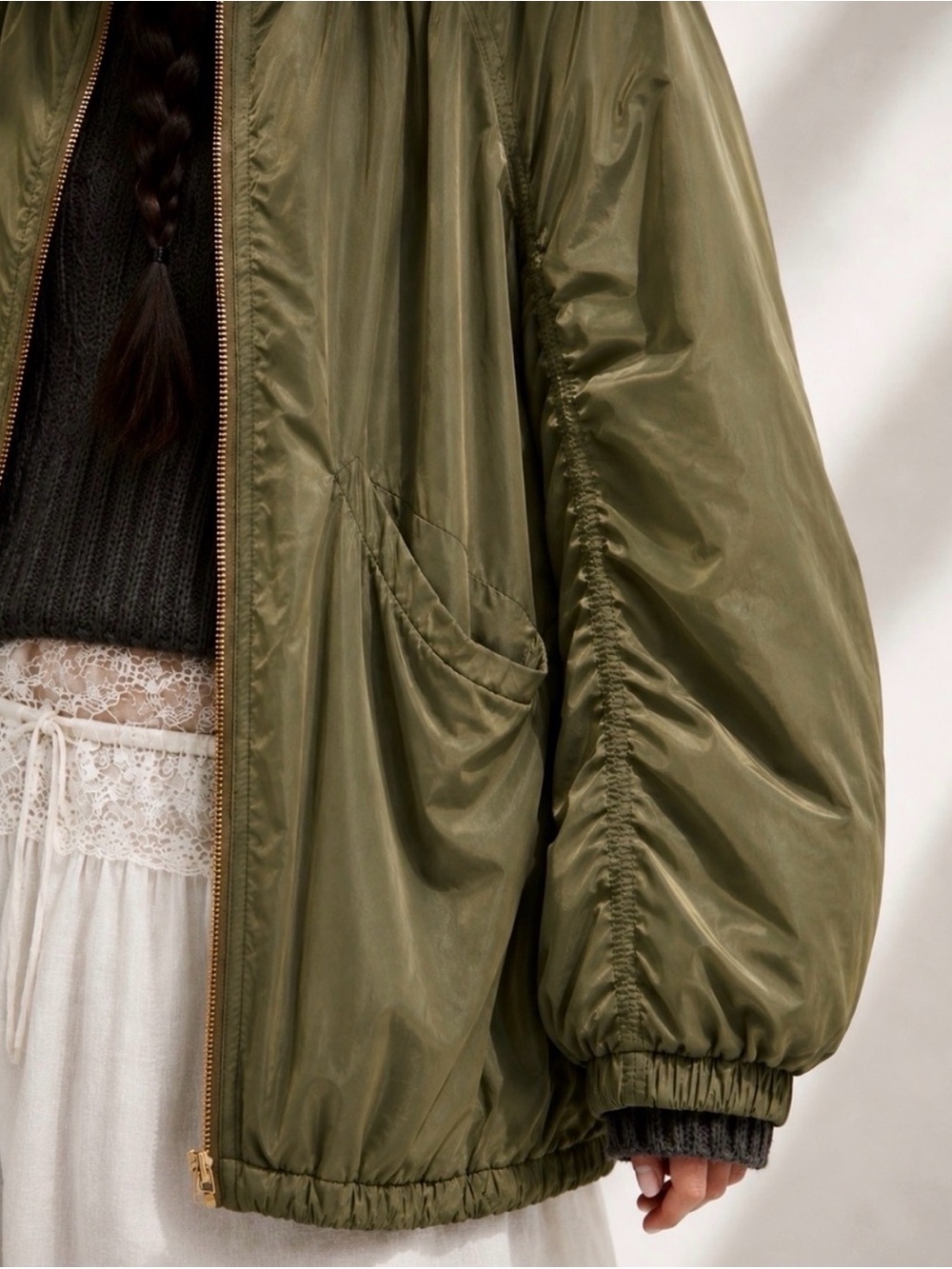 FREE PEOPLE Wayfarer Green Cocoon Bomber Jacket Size S - Picture 5 of 11
